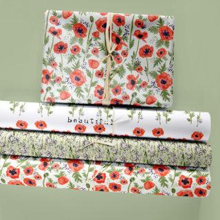 Floral Poppies Watercolor Decoupage  Sheets
