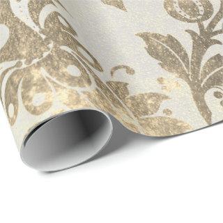 Floral Powder Grungy Damask Sepia Champagne Gold