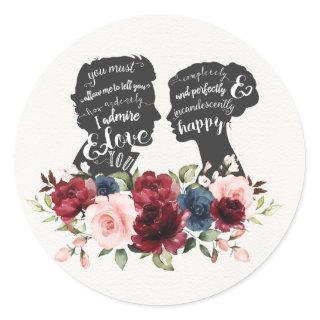 Floral Pride & Prejudice Jane Austen Wedding Favor Classic Round Sticker