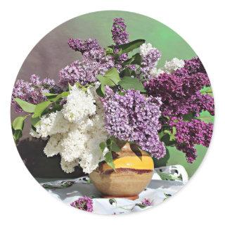 Floral Purple and White Lilacs Bouquet Photo Classic Round Sticker