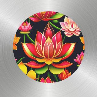 Floral Red Lotus Flower Illustration Classic Round Sticker