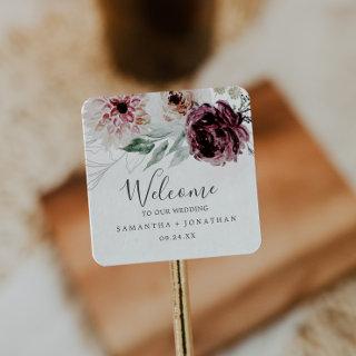 Floral Romance Wedding Welcome Square Sticker