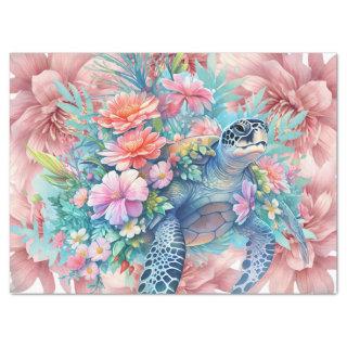 Floral Sea Turtle & Pink Flowers  Tissue Paper
