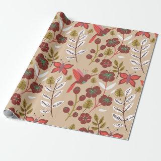 Floral seamless pattern flowers, birds, butterfly