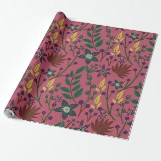 Floral seamless pattern pink flowers leaves branch