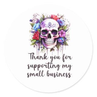 Floral Skull Thank You Supporting Small Business Classic Round Sticker
