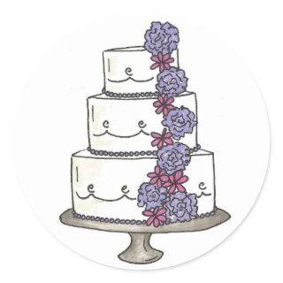 Floral Tier Wedding Cake Bridal Shower Engagement Classic Round Sticker
