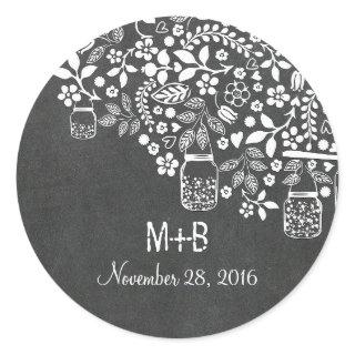 floral tree branches and mason jars classic round sticker