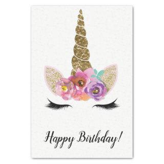 Floral Unicorn Horn Gold Glitter Birthday Party Tissue Paper