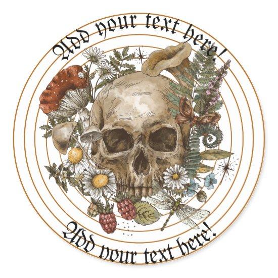 Floral Vintage Skull in Gold Circle Stripes Classic Round Sticker