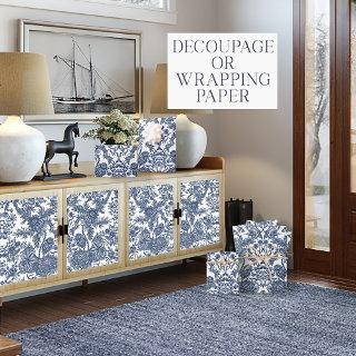 Floral Vintage Toile Navy Blue and White Decoupage  Sheets