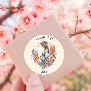 Floral Watercolor Expecting Mommy to Be Classic Round Sticker