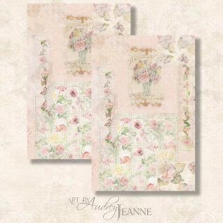 Floral Watercolor Vintage Pink Flowers Decoupage Tissue Paper