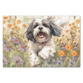 Floral Watercolour Shih Tzu running through flower Tissue Paper