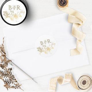 Floral White and Gold Wedding Envelope Seal/Favor Classic Round Sticker