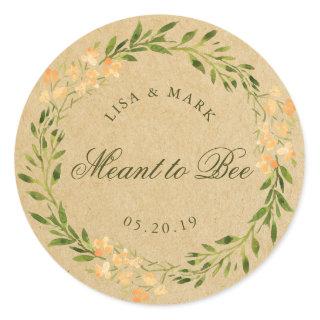 Floral Wreath Meant to Bee Wedding Favor Kraft Classic Round Sticker