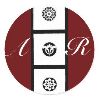 FLORENTINE RENAISSANCE HARMONY MONOGRAM,red Classic Round Sticker