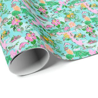 Florida Map Preppy Palm Beach Pattern Print