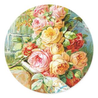 Florida Perfume Water with Cabbage Roses Classic Round Sticker