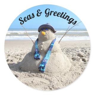 Florida Snowman Stickers - Sand Sculpture - Beach