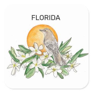 Florida State Bird and Flower Square Sticker