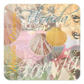 Florida Vintage Travel Beach Seashell Shell Art Square Sticker