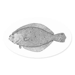 Flounder - Fluke Vintage Illustration Oval Sticker