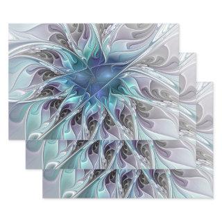 Flourish Abstract Modern Fractal Flower With Blue  Sheets