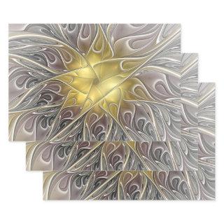 Flourish With Gold Modern Abstract Fractal Flower  Sheets