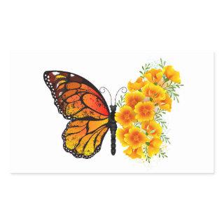 Flower Butterfly with Yellow California Poppy Rectangular Sticker