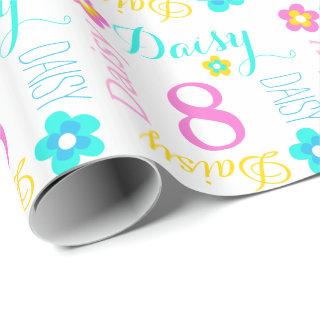 Flower custom name Daisy age 8 birthday wrap