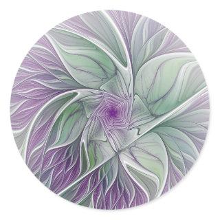 Flower Dream, Abstract Purple Green Fractal Art Classic Round Sticker