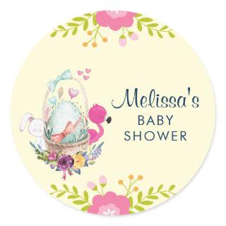Flower, Egg, Flamingo Baby Shower Classic Round Sticker