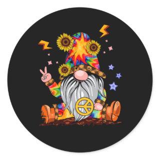 Flower Hippie Gnome Tie Dye Gnome Peace Sign Gnome Classic Round Sticker