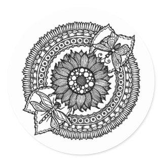 Flower In Mandala Classic Round Sticker