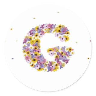 Flower letter G Classic Round Sticker