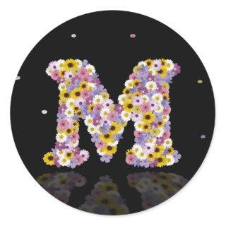 Flower letter M Classic Round Sticker
