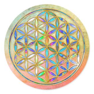 Flower of Life / Blume des Lebens - gold colorful Classic Round Sticker