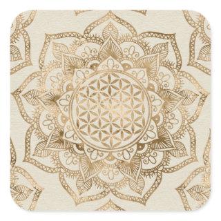 Flower of Life in Lotus - pastel golds and canvas Square Sticker