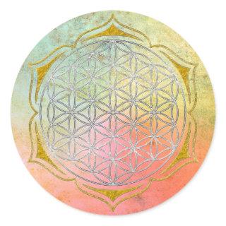 Flower Of Life - Lotus silver gold Classic Round Sticker