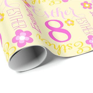 Flower personalized Esther age 8th birthday wrap