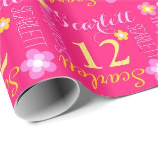 Flower personalized name age 12th birthday wrap