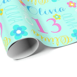 Flower personalized name age 13th birthday wrap