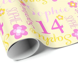 Flower personalized name age 14th birthday wrap
