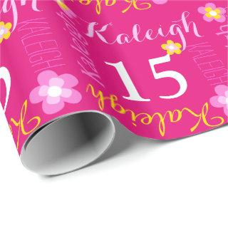 Flower personalized name age 15th birthday wrap
