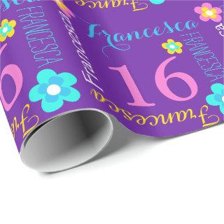 Flower personalized name age 16th birthday wrap