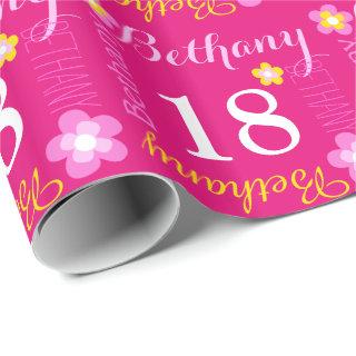 Flower personalized name age 18th birthday wrap