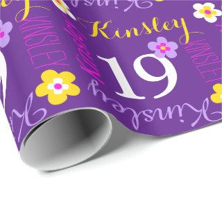 Flower personalized name age 19th birthday purple