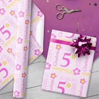 Flower personalized name age 5th birthday wrap