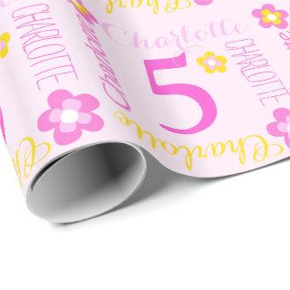 Flower personalized name age 5th birthday wrap